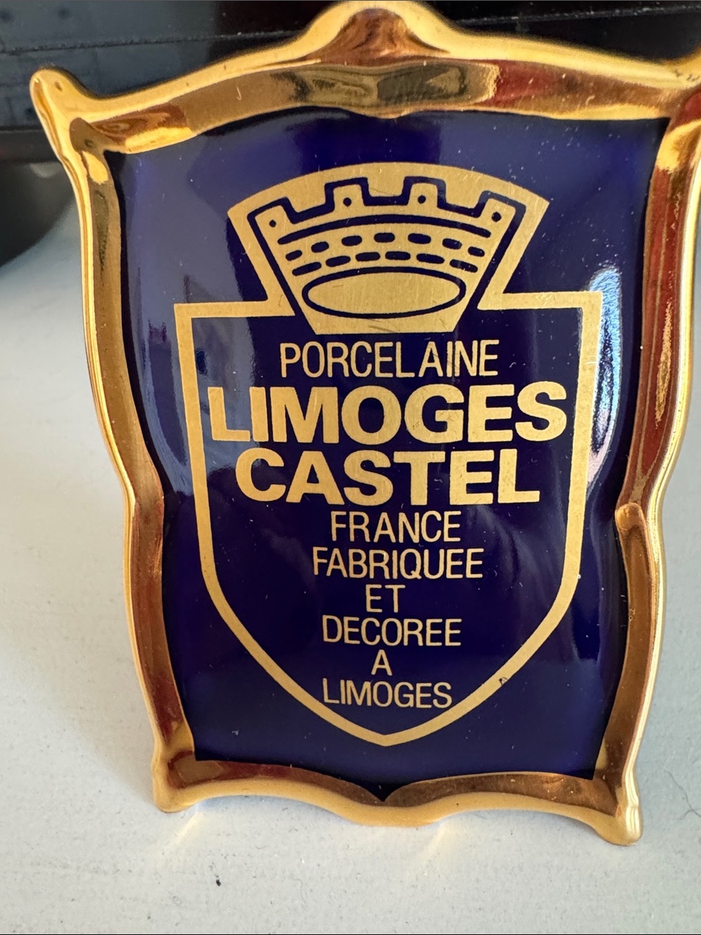 Limoges blue and gold standing plaque